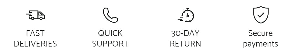 Icons representing fast deliveries, quick support, 30-day return, and secure payments for Sibionics blood glucose monitors.