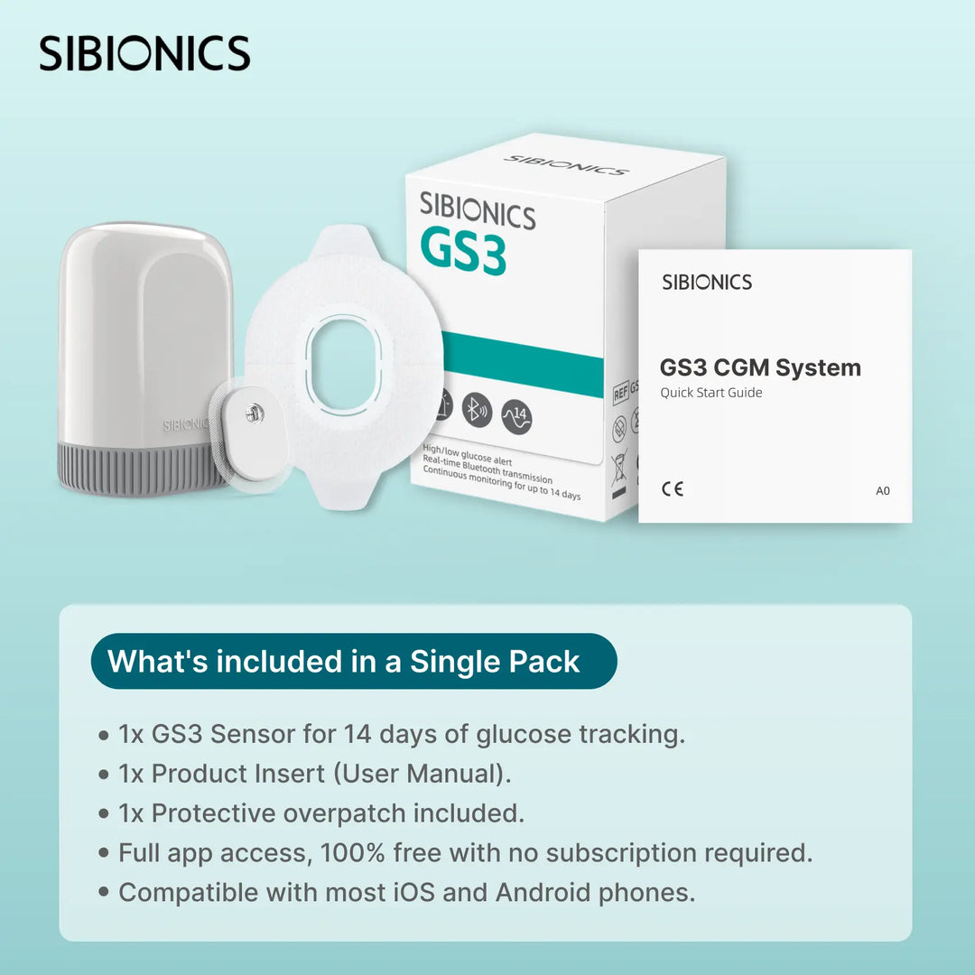 SIBIONICS GS3 CGM Continuous Glucose Monitor Sensor System For 24/7 Tracking (Free Shipping) - SIBIONICS
