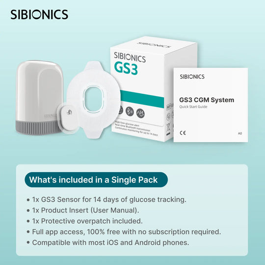 SIBIONICS GS3 CGM Continuous Glucose Monitor Sensor System For 24/7 Tracking (Free Shipping) - SIBIONICS