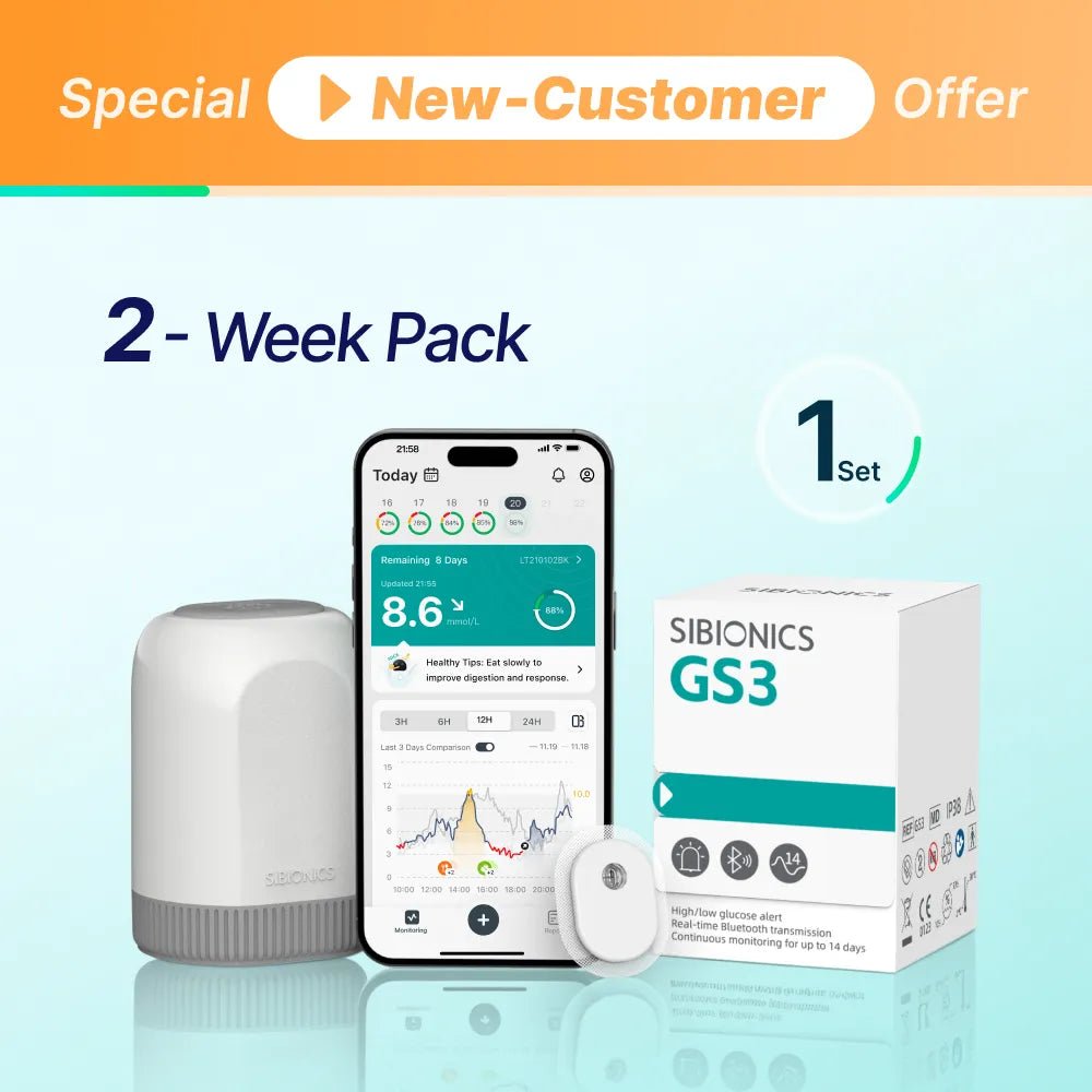 [Special Welcome Offer] SIBIONICS GS3 CGM Continuous Glucose Monitor Sensor System For 24/7 Tracking (Includes VAT) - SIBIONICS