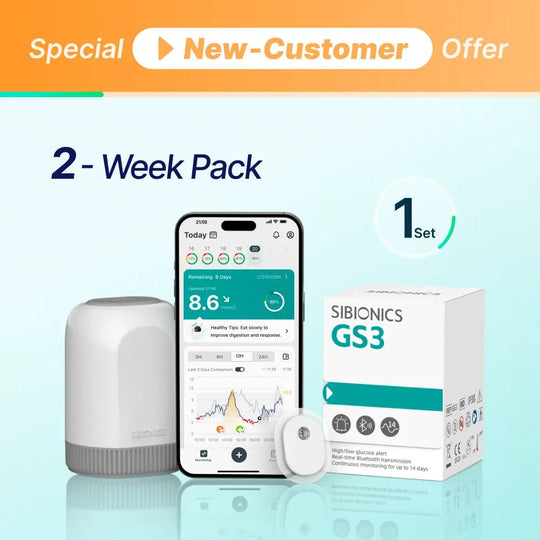 [Special Welcome Offer] SIBIONICS GS3 CGM Continuous Glucose Monitor Sensor System For 24/7 Tracking (Includes VAT) - SIBIONICS
