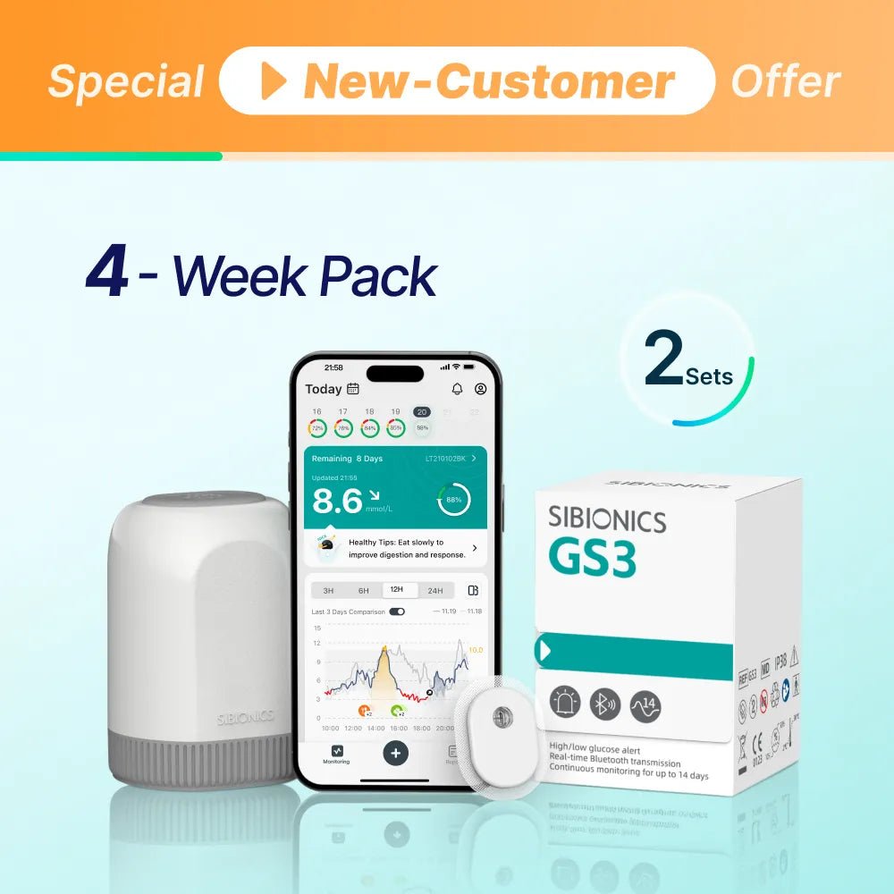 [Special Welcome Offer] SIBIONICS GS3 CGM Continuous Glucose Monitor Sensor System For 24/7 Tracking (Includes VAT) - SIBIONICS