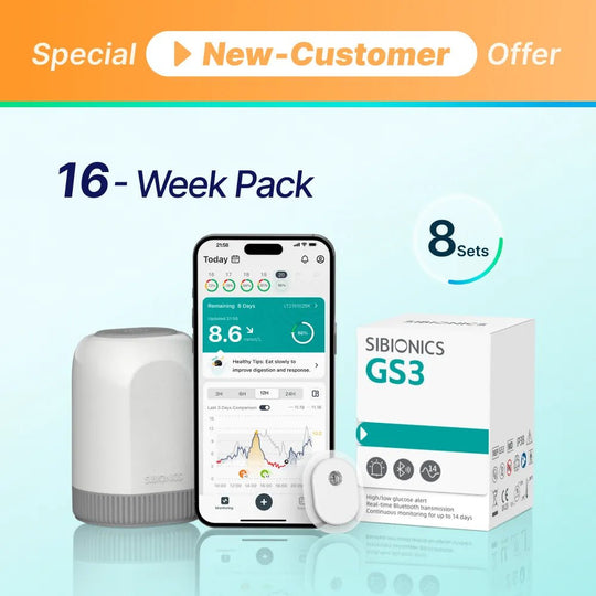 [Special Welcome Offer] SIBIONICS GS3 CGM Continuous Glucose Monitor Sensor System For 24/7 Tracking (Includes VAT) - SIBIONICS