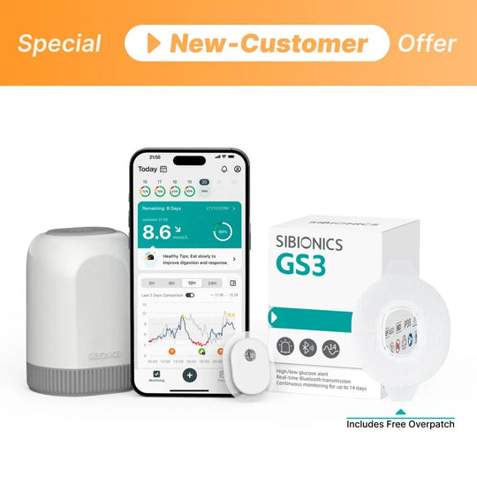 [Special Welcome Offer] SIBIONICS GS3 CGM Continuous Glucose Monitor Sensor System For 24/7 Tracking (Includes VAT) - SIBIONICS