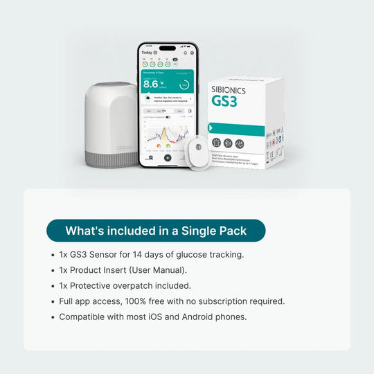 [Special Welcome Offer] SIBIONICS GS3 CGM Continuous Glucose Monitor Sensor System For 24/7 Tracking (Includes VAT) - SIBIONICS