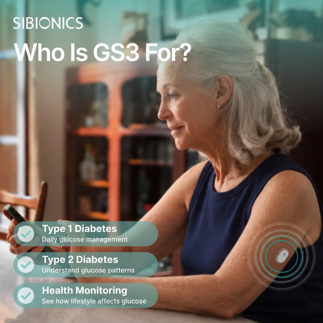 [Special Welcome Offer] SIBIONICS GS3 CGM Continuous Glucose Monitor Sensor System For 24/7 Tracking (Includes VAT) - SIBIONICS